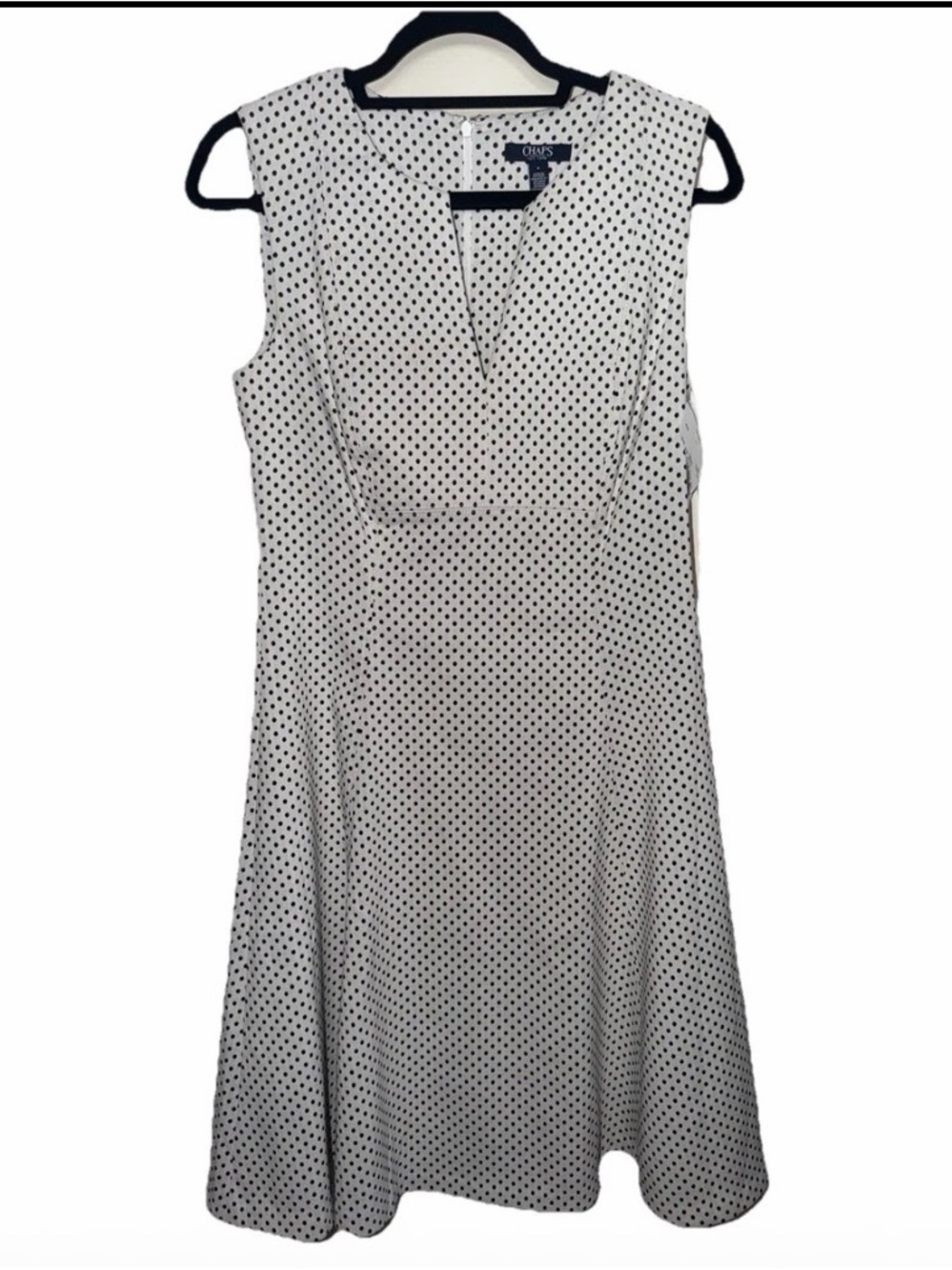 Chaps Women’s Size 8 White Black Polka Dot Fit & Flare Sleeveless Dress